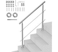 SucceBuy 47,2 pouces (L) mains courantes pour escaliers extérieurs. Kit de main courante d'escalier en acier inoxydable avec montage. set de main courante d'escalier à 2 barres transversales, idéal po