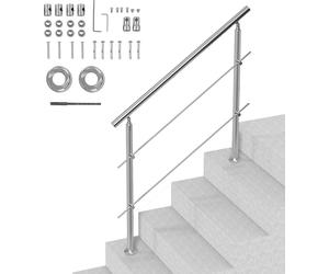 SucceBuy 47,2 pouces (L) mains courantes pour escaliers extérieurs. Kit de main courante d'escalier en acier inoxydable avec montage. set de main courante d'escalier à 2 barres transversales, idéal po