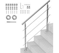 SucceBuy 47,2 pouces mains courantes pour escaliers extérieurs, kit de main courante d'escalier à 3 barres transversales. Conception à double colonne pour les personnes âgées, rampe de transition en a
