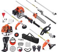 SucceBuy 52CC Outils de taille 6 en 1 à moteur essence, taille-haie, désherbeur, débroussailleuse, coupe-bordure, élagueuse et tronçonneuse-élagueuse avec perche de rallonge