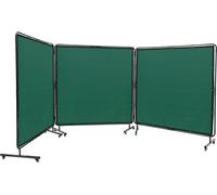 SucceBuy 6' x 6' écran de soudage à 3 panneaux avec cadre, rideau de protection en vinyle ignifugé, 12 roulettes pivotantes (6 blocables), mobile et professionnel pour l'atelier, vert