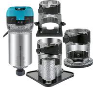 SucceBuy 710 W Fraise à bois - Fraise à base fixe, plongeante, inclinée et décalée et 3 pinces de serrage, corps en aluminium, vitesse variable pour le travail du bois