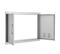 SucceBuy 762x533mm Double porte d'accès BBQ, porte Flush Mount en acier inoxydable avec poignées et orifices d'aération, cuisine d'extérieur porte verticale pour îlot BBQ et station de grillade