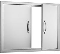 SucceBuy 787x609mm Double porte d'accès BBQ, Flush Mount en acier inoxydable double porte murale avec poignées et crochets, porte de cuisine extérieure pour îlot BBQ et station de grillade