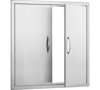 SucceBuy 790x790mm Double porte d'accès BBQ, Acier inoxydable Flush Mount Porte verticale avec poignées, Porte de cuisine d'extérieur pour îlot BBQ et station de barbecue
