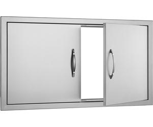 SucceBuy 863x482mm Double porte d'accès BBQ, porte verticale en acier inoxydable Flush Mount avec poignées, porte de cuisine en plein air pour l'île BBQ et la station de barbecue