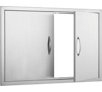 SucceBuy 889x610mm Double porte d'accès BBQ, porte verticale en acier inoxydable Flush Mount avec poignées, porte de cuisine en plein air pour l'île BBQ et la station de barbecue