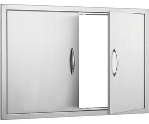 SucceBuy 889x610mm Double porte d'accès BBQ, porte verticale en acier inoxydable Flush Mount avec poignées, porte de cuisine en plein air pour l'île BBQ et la station de barbecue