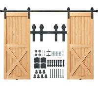 SucceBuy 8FT Kit de matériel pour portes coulissantes de grange | Rail haute performance de 330 livres pour portes doubles | Convient pour une largeur de 3,7 à 4,3 pieds | Panneaux de 1,3"-1,8" d'épai