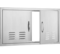 SucceBuy 914x534mm Double porte d'accès BBQ, Acier inoxydable Flush Mount Porte verticale avec poignées et ouvertures de ventilation, Porte de cuisine d'extérieur pour îlot BBQ et station de grillade