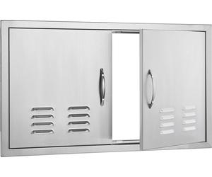 SucceBuy 914x534mm Double porte d'accès BBQ, Acier inoxydable Flush Mount Porte verticale avec poignées et ouvertures de ventilation, Porte de cuisine d'extérieur pour îlot BBQ et station de grillade