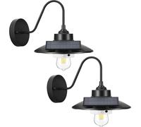SucceBuy Applique murale solaire à col de cygne 350 lm, 3 modes d'éclairage & capteur de mouvement, lot de 2 lampes de grange compatibles avec les ampoules E27, idéal pour terrasse, maison, entrée, ga