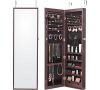 SucceBuy Armoire à bijoux avec miroir et rangement, 1,2 m, brun