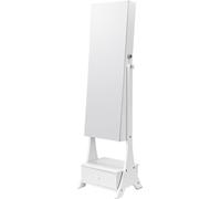 SucceBuy Armoire à bijoux miroir debout, Verrouillable, Doublée de velours, LED, Tiroir, Complète, Autonome, Organiseur blanc