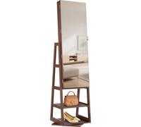 SucceBuy Armoire à bijoux pivotante à 360° (hauteur 155 cm) avec miroir intégral et espace de rangement intégré, organisateur de bijoux avec porte verrouillable, poches pour accessoires et compartimen