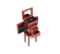 SucceBuy Armoire à Bijoux Sur Pied en Bois 33x25,5x85,5cm Avec 3 Tiroirs Miroir Rabattable