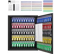 SucceBuy Armoire à clés pour 100 clés, boîte à clés de sécurité réglable, organiseur à clés en acier avec 100 porte-clés colorés et 2 fiches pour le bureau, l'école, l'hôtel