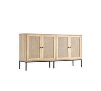 SucceBuy Armoire de Rangement Rotin 4 Portes Bois Naturel 150x36x80 cm