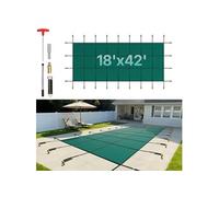 SucceBuy 16x40ft Couverture de sécurité rectangulaire Inground Pool, trous de drainage, couverture en maille, protection hivernale, vert, 12V Power, matériau PVC