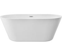 SucceBuy Baignoire autoportante en acrylique 150x75 cm, baignoire blanche de 230 L avec trop-plein et vidage en chrome poli, baignoire ovale élégante pour les salles de bains contemporaines ou les rén