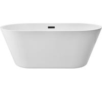 SucceBuy Baignoire autoportante en acrylique, design moderne, 150 x 75 x 58 cm, capacité 230 L, ovale avec trop-plein et écoulement noir mat, idéale pour les bains chauds, les bains glacés, les douche