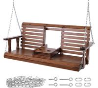 SucceBuy Balançoire de véranda en bois de 1,5 m, balançoire de banc de jardin de terrasse, capacité de charge améliorée de 400 kg, banc de balançoire robuste avec chaînes suspendues pour l'extérieur,