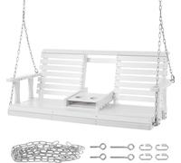 SucceBuy Balançoire en bois de 5 pieds pour la véranda, balançoire de banc de jardin robuste, capacité de charge de 400 kg, chaise à bascule d'extérieur avec chaînes en acier, blanc