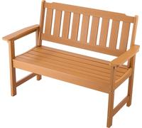 SucceBuy Banc de jardin 128 cm, robuste et résistant aux intempéries, convient pour 2-3 personnes, cadre en plastique avec dossier et larges accoudoirs, idéal pour terrasse, jardin ou parc, aspect boi