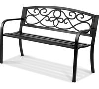 SucceBuy Banc de jardin 50 pouces en métal, capacité de charge 550 lbs, banc de jardin avec dossier et accoudoirs pour terrasse, parc, cour, véranda
