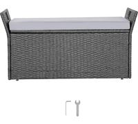 SucceBuy Banc de jardin avec espace de rangement 180 kg, banc en rotin PE, coffre avec coussins & poignées latérales, banc de rangement pour terrasse, jardin & balcon, 104x45x52cm