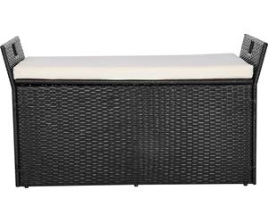 SucceBuy Banc de jardin avec espace de rangement, coffre de siège en rotin PE, banc avec coussins et poignées latérales, supporte jusqu'à 360 kg, siège polyvalent et décoration pour terrasse, jardin o
