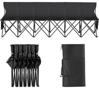 SucceBuy Banc pliable portable de, Banc de camping 6 places pour l'extérieur avec dossier et sac de transport, assise immédiate sans montage pour le sport et la pêche, noir