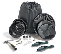 SucceBuy Batée d'or 10 & 14 pouces, ensemble de 19 pièces, portable, avec tamis de classification, aimant à sable, pioche, pelles, sac à dos et accessoires, ensemble pour l'orpaillage, noir