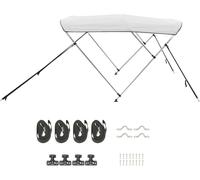 SucceBuy Bimini-Top Couverture de bateau Auvent (3 arceaux) en polyester 600D robuste avec cadre en aluminium, auvent de bateau hydrofuge avec sac de rangement pratique, largeur 137-152 cm, gris clair