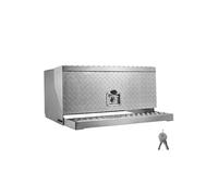 SucceBuy Boîte à outils à marchepied pour semi-remorque - Aluminium - 76x75x40 cm - Serrure en T - Argent