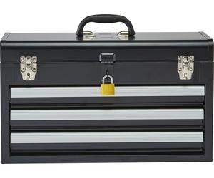 SucceBuy Boîte à outils en métal - 52,1 cm, portable, avec 3 tiroirs, intérieur en EVA, glissière à roulement à billes, verrouillage, revêtement par poudre, organisateur d'outils multifonctionnel