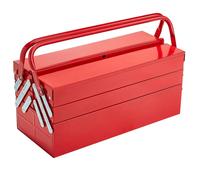 SucceBuy Boîte à outils en métal de 18 pouces, 3 niveaux, 5 plateaux, coffre à outils pliable portable avec poignée, boîte à outils pour atelier de réparation d'entrepôt Rouge