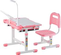 SucceBuy Bureau et chaise réglables pour enfants avec lampe, rose