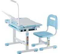 SucceBuy Bureau pour enfant réglable en hauteur avec lampe de table en bleu