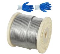 SucceBuy Câble métallique φ6,35 mm, longueur 76,2 m, en acier au carbone galvanisé, charge de rupture 31,1 kN, torons 7x19, adapté aux balustrades et aux treillis de jardin, gants inclus