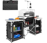 SucceBuy Camping Table de cuisine extérieure armoire pliable support de rangement de cuisine support en alliage d'aluminium pour barbecue pique-nique Black