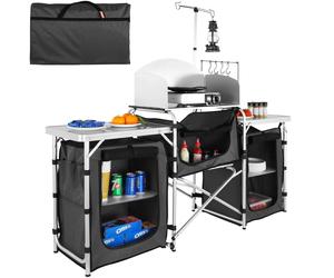 SucceBuy Camping Table de cuisine extérieure armoire pliable support de rangement de cuisine support en alliage d'aluminium pour barbecue pique-nique Black