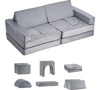 SucceBuy Canapé de jeu modulable pour enfants avec accoudoirs, mousse 28D et moquette douce, design personnalisable pour salle de jeux ou chambre, 14 pièces, Gris