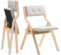 SucceBuy Chaise de jardin pliante avec coussin rembourré et cadre en bois, lot de 2. Chaise de salle à manger moderne pour la cuisine, le bureau ou les fêtes, supporte jusqu'à 180 kg (par chaise), pli
