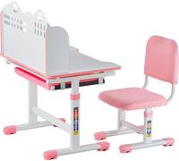 SucceBuy Chaise de travail et bureau pour enfants, réglable en hauteur avec bibliothèque et tiroir, rose
