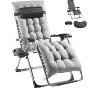 SucceBuy Chaise en apesanteur 26 pouces, grise. Idéal pour l'intérieur et l'extérieur. Réglable avec coussin, appuie-tête, repose-pieds et porte-boisson. Supporte 500 lbs.