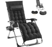 SucceBuy Chaise en apesanteur 26 pouces, noire. Idéal pour l'intérieur et l'extérieur. Réglable avec coussin, appuie-tête, repose-pieds, porte-boisson. Supporte 500 lbs.