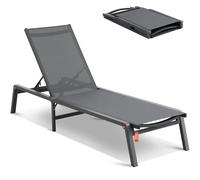 SucceBuy Chaise longue extérieure en aluminium Patio LoungeFolding Pool Lounge inclinable entièrement plat pour Patio plage piscine gris foncé Dark Gray 17.64lbs