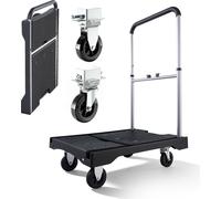 SucceBuy Chariot à plate-forme pliable 150 kg, chariot de transport avec roulettes pivotantes, chariot à main avec surface de chargement antidérapante et poignée réglable, chariot pliable pour le tran