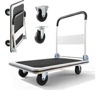 SucceBuy Chariot à plate-forme pliable 300 kg, chariot de transport avec roulettes pivotantes, chariot à main avec surface de chargement antidérapante, aide au transport pratique pour un rangement fac
